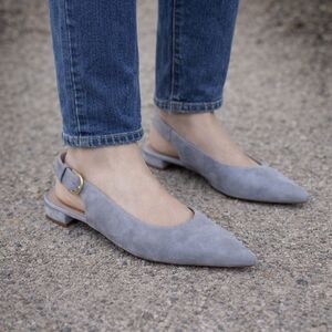 Stuart Weitzman Adela Powder Blue Suede Leather Slingback Pointy Shoes